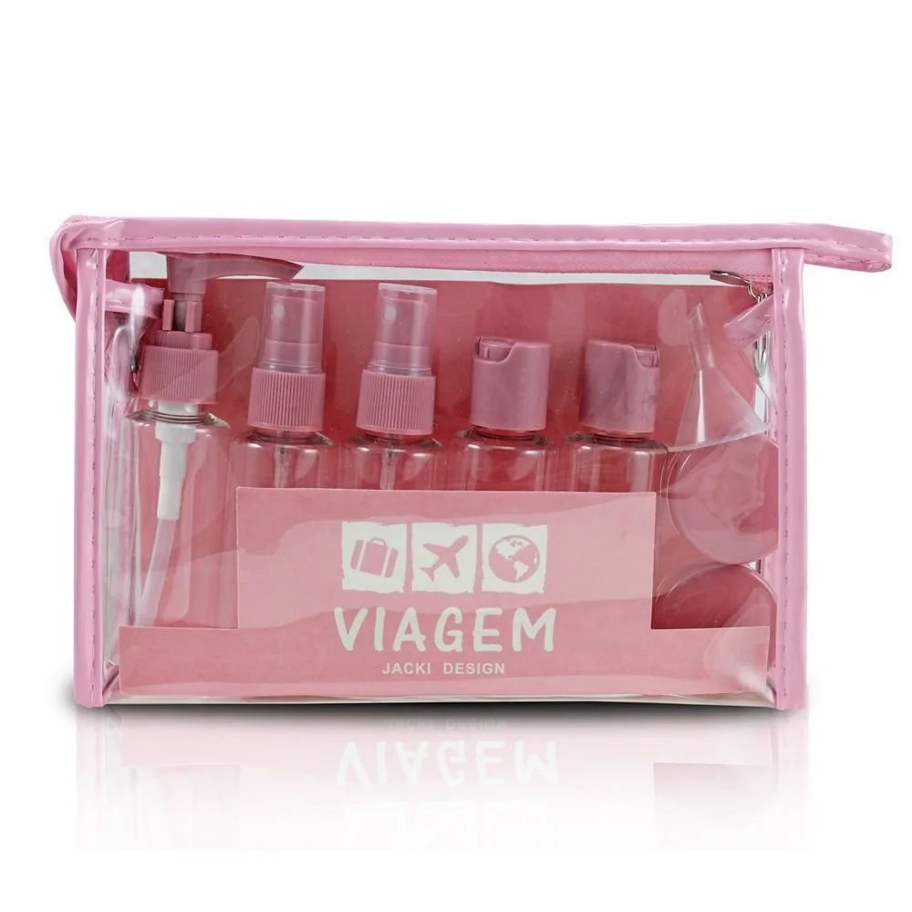 Kit de Frascos para Viagem de 10 Peças Rosa