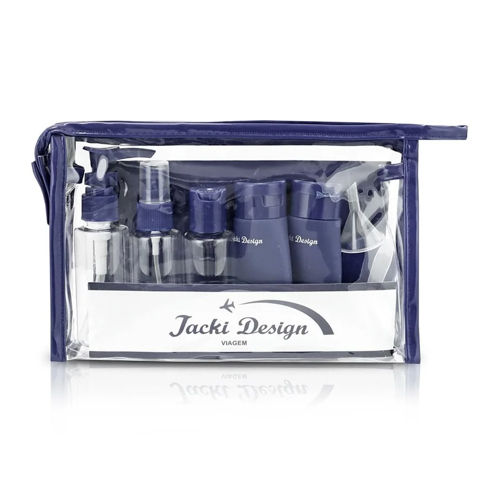 Kit de Frascos e Nécessaire para Viagem de 10 Peças Premium Azul