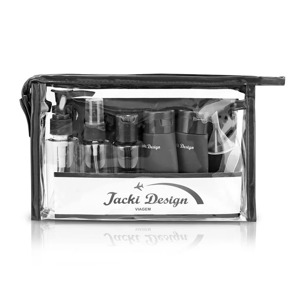 Kit de Frascos e Nécessaire para Viagem de 10 Peças Premium Preto