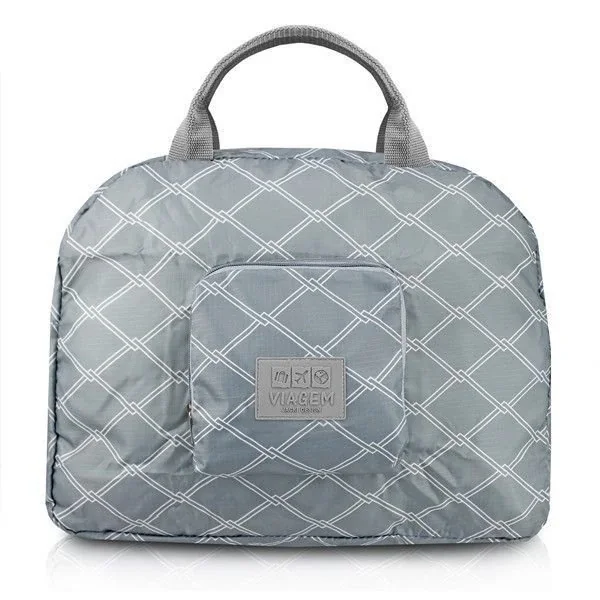 Bolsa De Viagem Dobrável Cinza Redonda Listras
