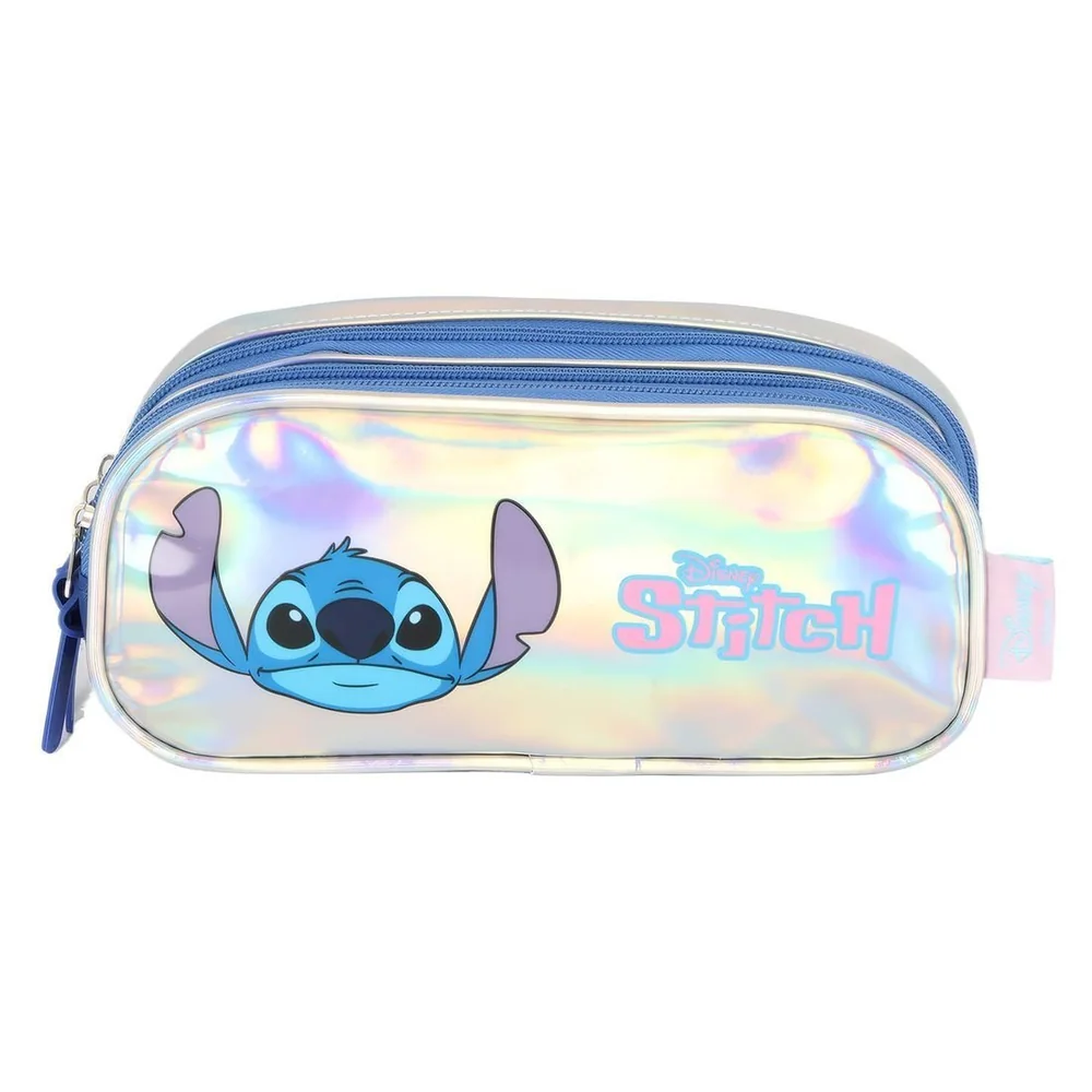 Estojo Escolar Infantil Pequeno Holográfico Stitch Prata