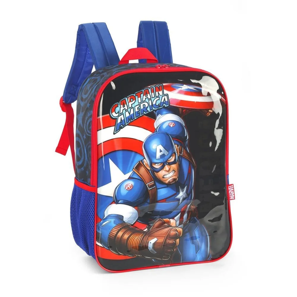 Mochila Escolar Infantil De Ombro Capitão América Azul