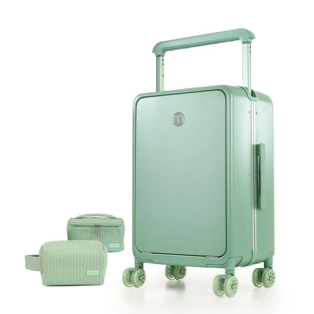 Kit Mala De Viagem Pequena 10kg Chicago Verde E Kit Multifuncional Com Estojo E Necessaire Toast Bag Verde
