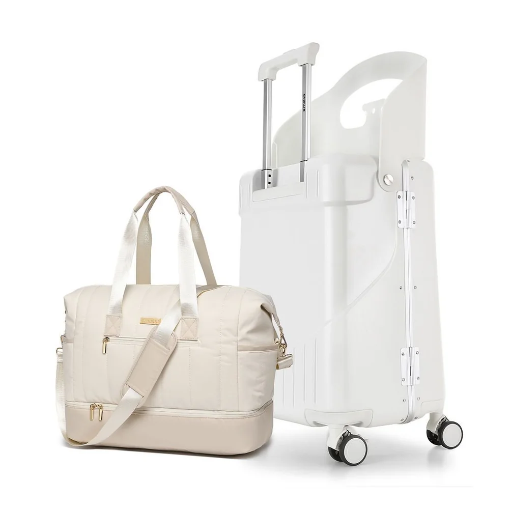 Kit De Mala De Viagem Pequena Grécia Branco Com Assento Infantil E Bolsa De Viagem Multifuncional Nomad Bege