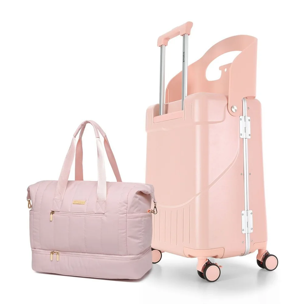 Kit De Mala De Viagem Pequena Grécia Rosa Com Assento Infantil E Bolsa De Viagem Multifuncional Nomad Rosa