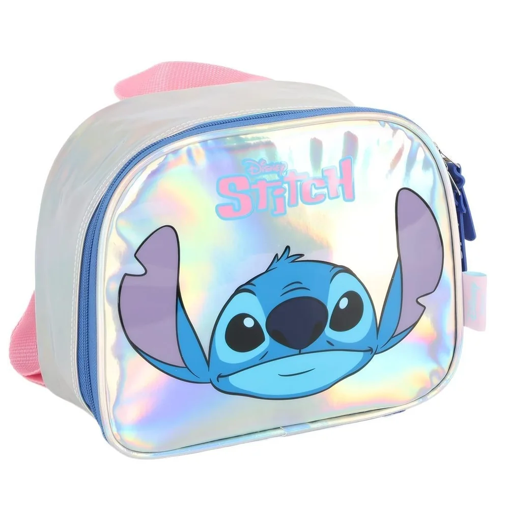 Lancheira Escolar Infantil Holográfica Stitch Prata