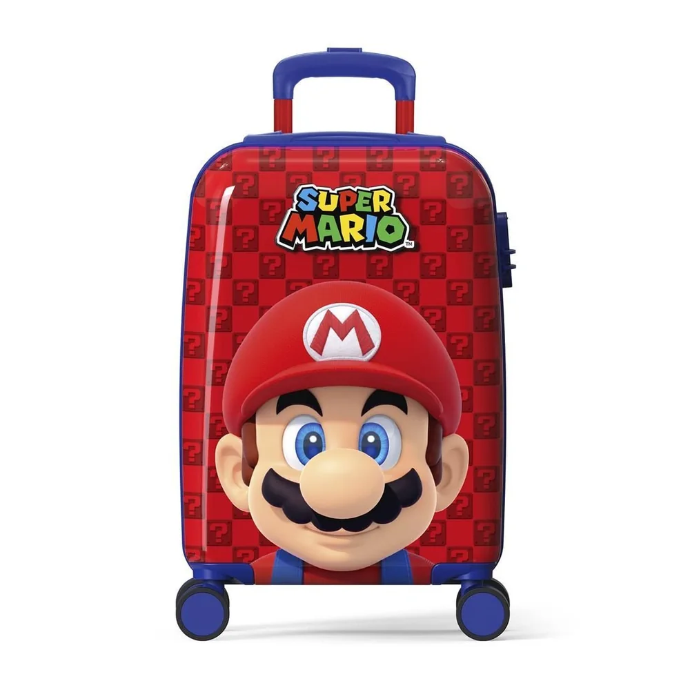 Mala de Viagem Pequena de Bordo Infantil em Policarbonato Mario Azul