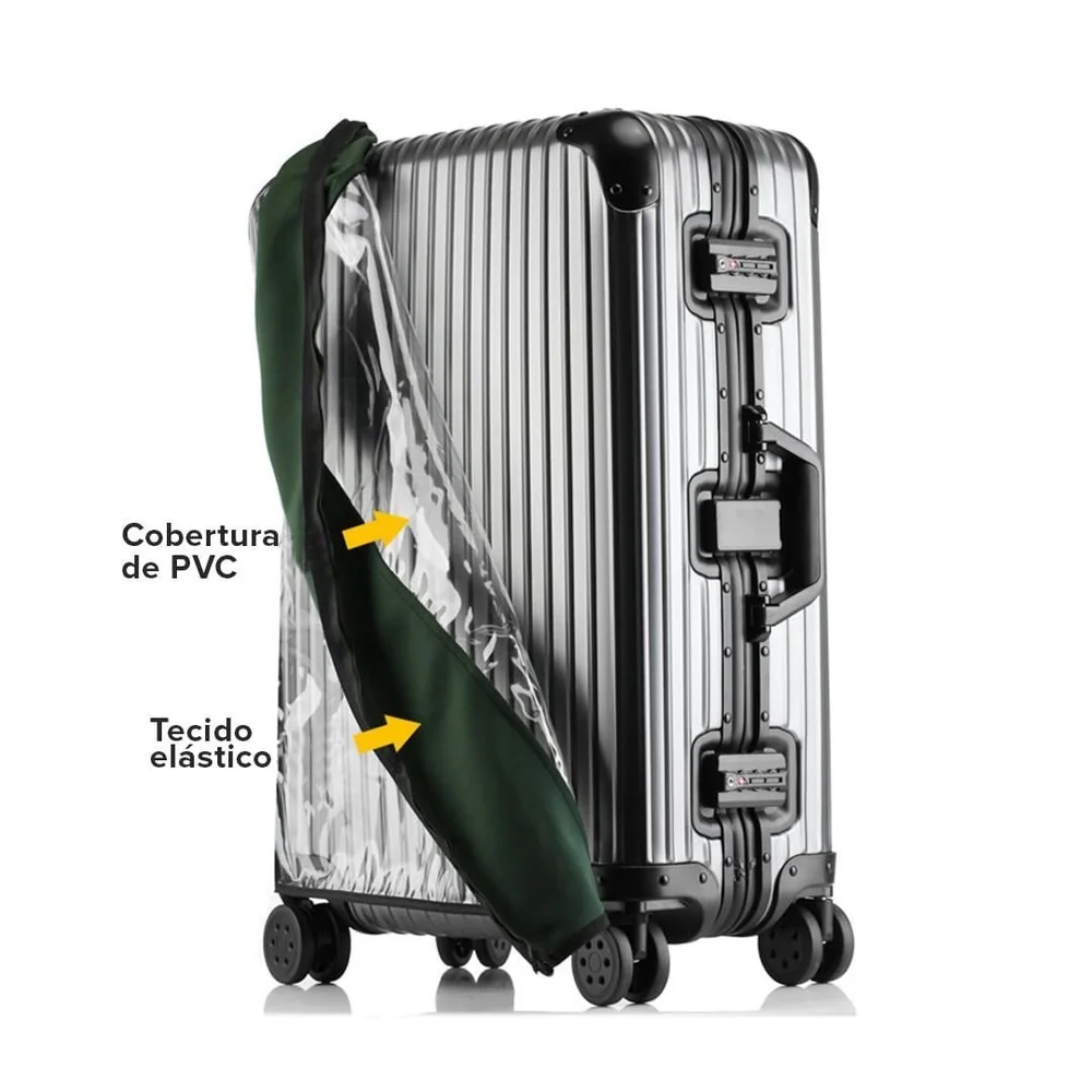 Capa De Mala Maloa Alça Tradicional Transparente Pvc Com Elastano Verde