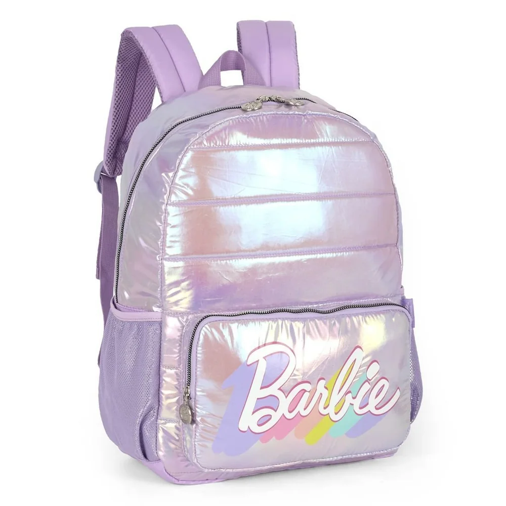 Mochila Escolar Juvenil Barbie Metalizado Lilás