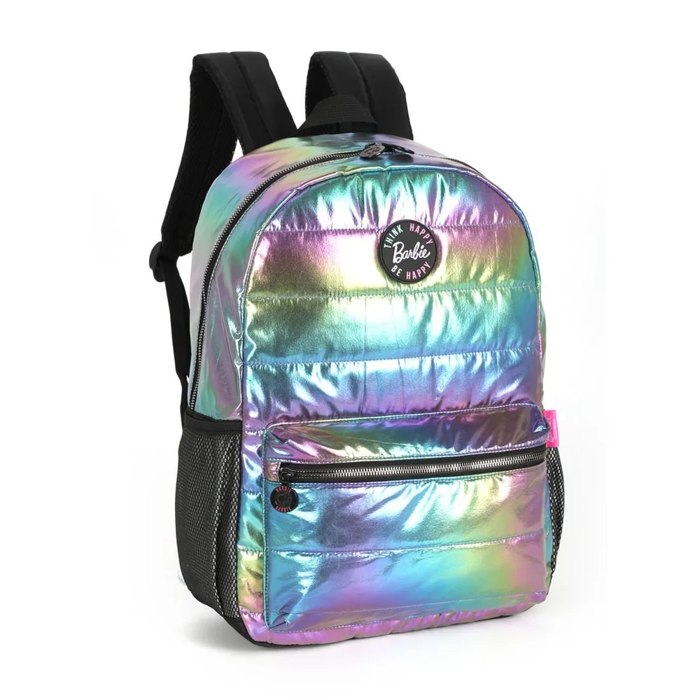 Barbie Mochila Escolar Juvenil Barbie Metalizado Preto