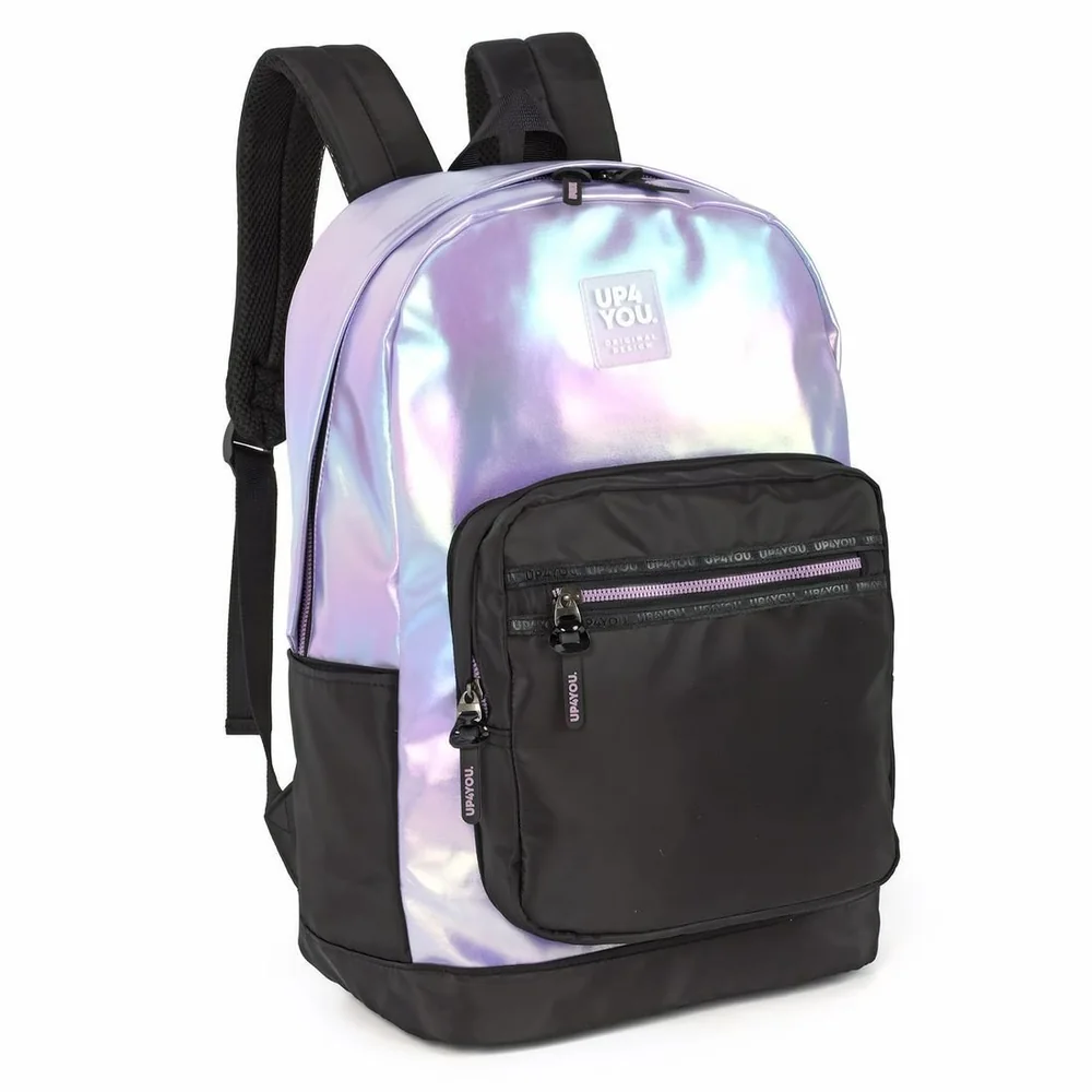 Mochila Escolar Juvenil Feminina Holográfica Metalizada