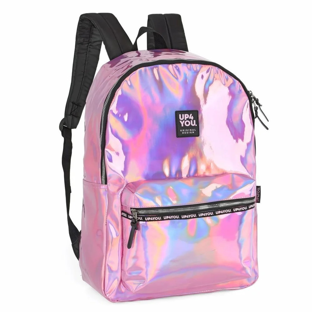 Mochila Escolar Juvenil Feminina Holográfica Pink