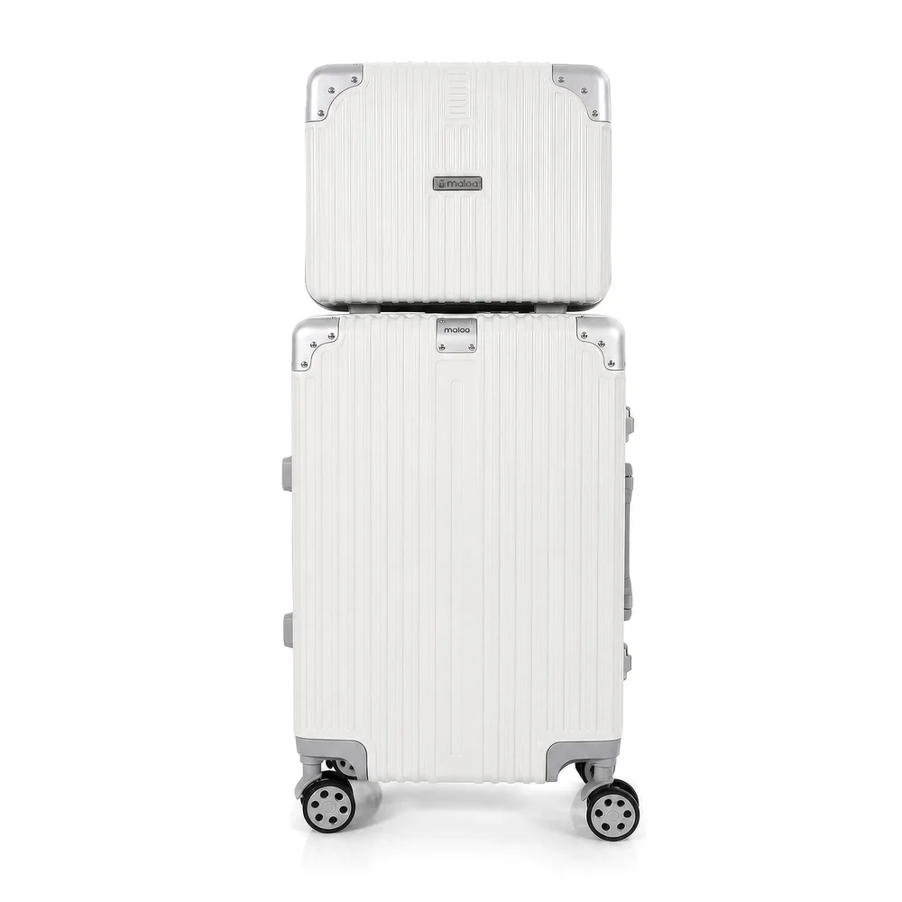 Conjunto Mala De Viagem Pequena De Bordo 10kg E Frasqueira Policarbonato Abs Noruega Maloa Branco