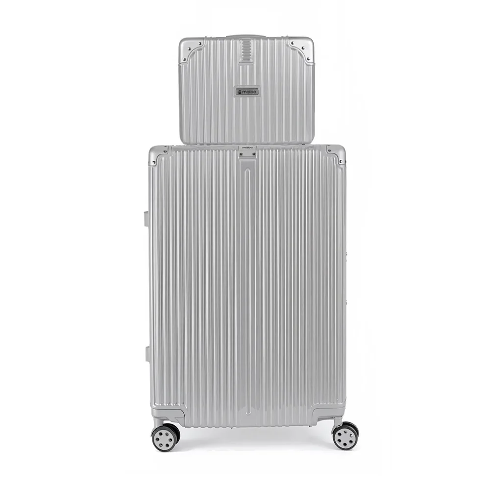 Conjunto Mala De Viagem Grande 32kg Policarbonato Abs Noruega Maloa Prata