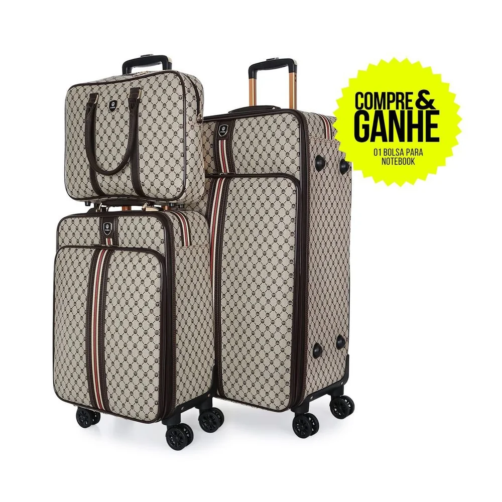 Kit Mala De Viagem Pequena De Bordo 10kg Amsterdam E Mala Amsterdam Grande 32kg