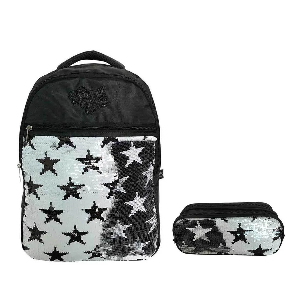 Mochila Escolar De Alças Costas Com Estojo Sweet Girl Preto