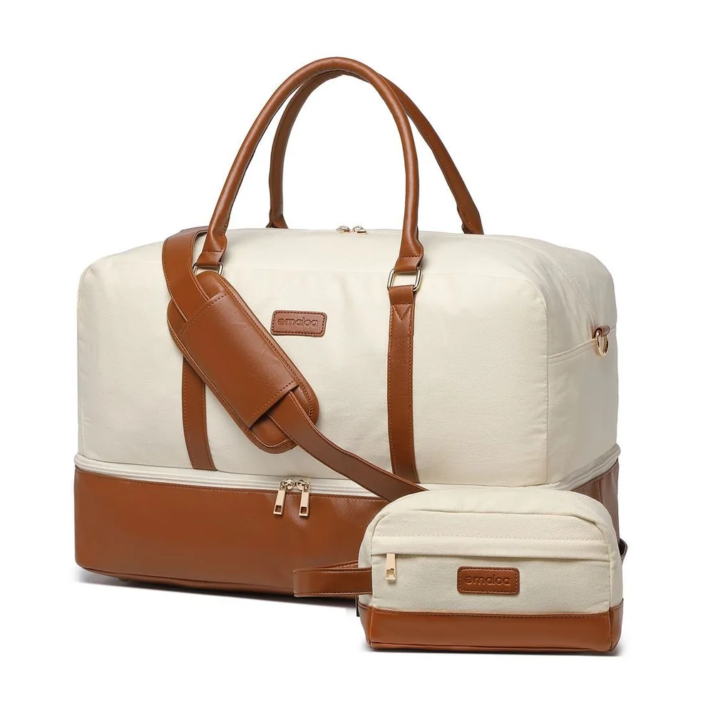 Bolsa De Viagem Em Lona Com Couro Sintético Urban Maloa Bege